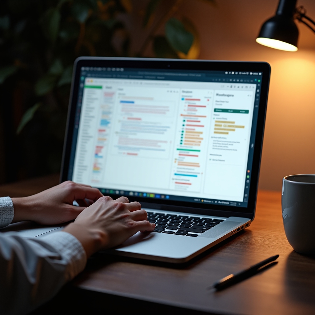 Strukturiertes digitales Ablagesystem auf einem Laptop-Bildschirm