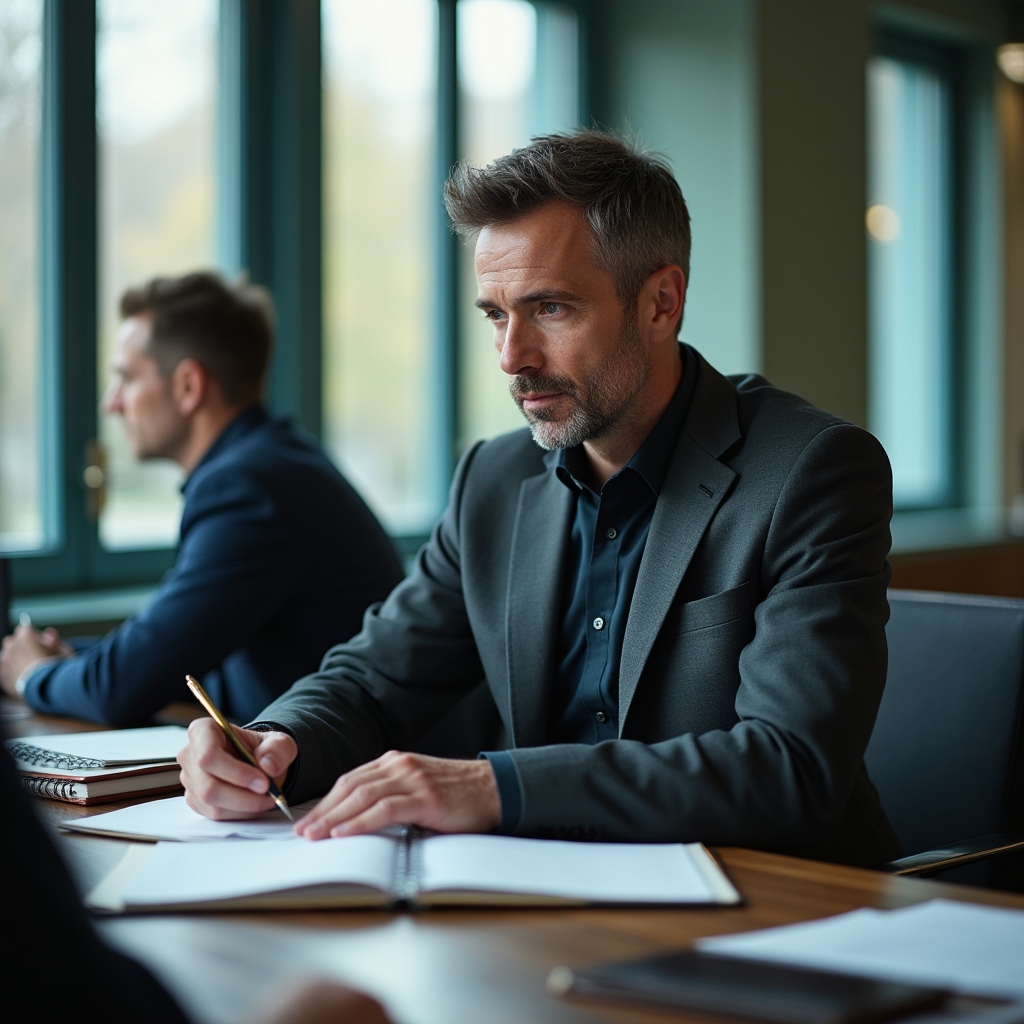 Person macht strukturierte Notizen während eines Meetings